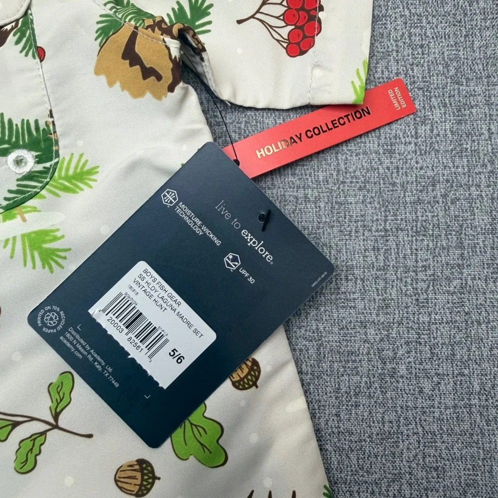 NWT Magellan Outdoors Boys Vintage Hunt Fishing Shirt Shorts Set 5/6 Holiday UPF